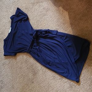EUC Yidarton casual short sleeve knee length navy dress with slit